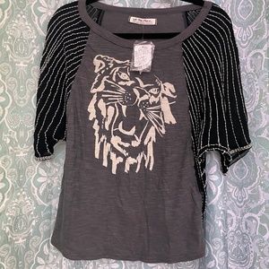 Women's Free People Showtime Tee Tiger Beaded Extra Small